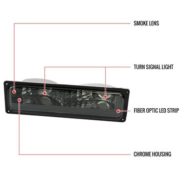 1988-1998 Chevy/GMC C10 C/K LED Strip Bumper Corner Signal Lights Chrome/Smoke