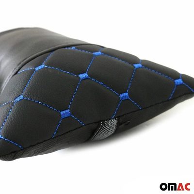 1x Car Seat Neck Pillow Head Shoulder Rest Pad PU Leather Black Blue Stitches