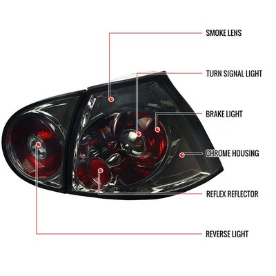 2006-2009 VW Golf GTI Mk5/Rabbit/R32 Tail Lights Chrome/Smoke Lens