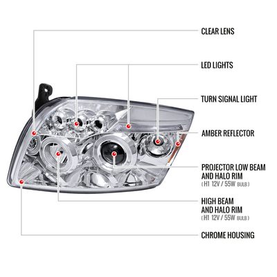 2007-2012 Dodge Caliber Dual Halo Projector Headlights Chrome/Clear Lens