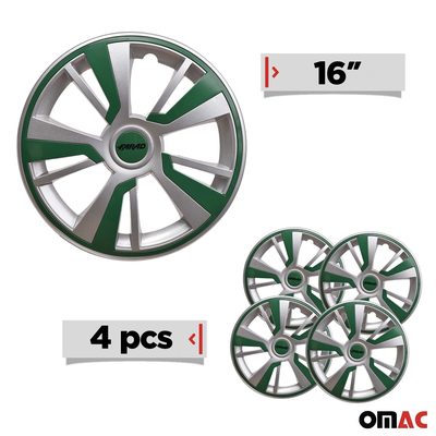 Twintone Hub Caps Wheel Cover 16" Grey & Green Insert Full Set 4 pcs.