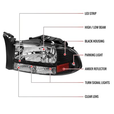 1997-2004 Dodge Dakota/ 1998-2003 Durango LED Factory Crystal Headlights Black