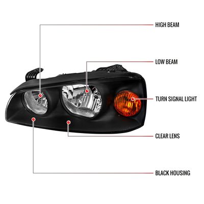 2004-2006 Hyundai Elantra Crystal Headlights w/ Amber Reflectors Black/Clear