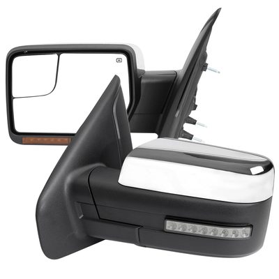 2007-2014 Ford F150 Chrome Heated Side Mirrors LED Turn Signal & Puddle Light