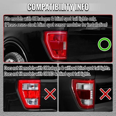 For Ford F-150 2021-2023 Full LEDTail Light Halogen Bulb Blind Spot Model Glossy Black With Red Light Bar