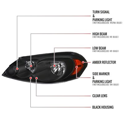 2006-2013 Chevy Impala / Impala Limited /Monte Carlo Headlights Amber & Black