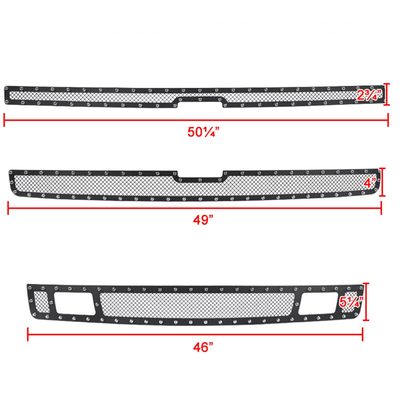 2007-2013 Chevy Silverado 1500/1500HD Rivet Black Steel 3PC Mesh Grille insert
