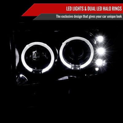 1999-2004 Ford F-250/350/450/550 Dual Halo Headlights Black