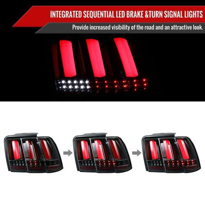 1999-2004 Ford Mustang Sequential LED Tail Lights Jet Black/Clear Lens