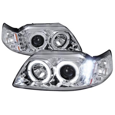 1999-2004 Ford Mustang Dual Halo Projector Headlights Chrome/Clear Lens