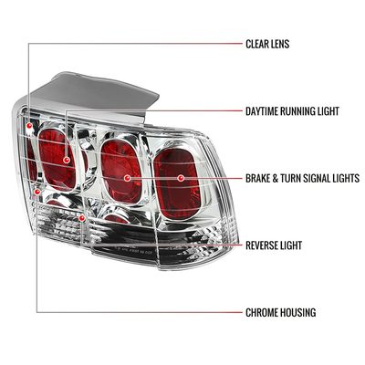 1999-2004 Ford Mustang Tail Lights Chrome Housing/Clear Lens
