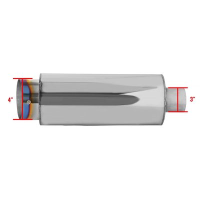 Universal 3" Inlet/4" Outlet Steel Spiral Flow Exhaust Muffler Burnt Tip