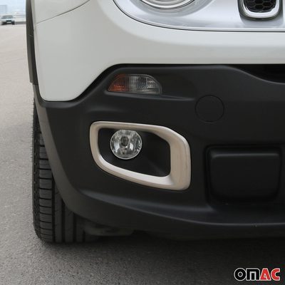 2015-2018 Jeep Renegade Fog Light Lamp Bezel Cover Brushed Steel Silver 2Pcs