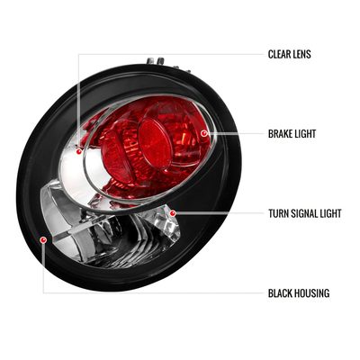 1998-2005 VW Beetle Tail Lights Matte Black Housing/Clear Lens