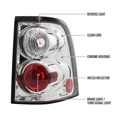 2002-2005 Ford Explorer Tail Lights Chrome Housing/Clear Lens