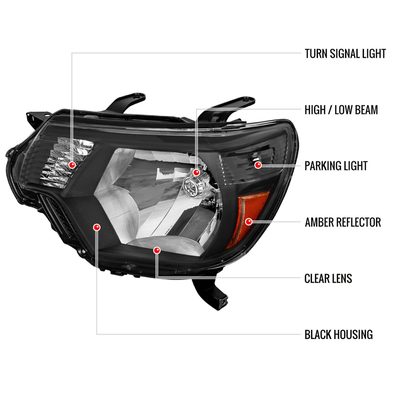2012-2015 Toyota Tacoma Factory Headlights w/Amber Reflectors Matt Black/Clear