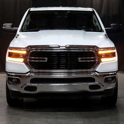 For Dodge RAM 1500 2019-2024 LED Headlights Turn Signals LED Pulsing Glow Matte Black Housing Clear Lens