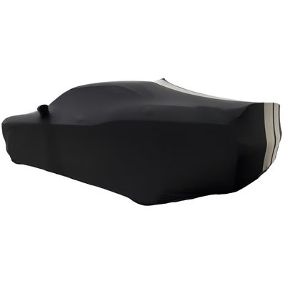 2008-2023 Dodge Challenger Ultraguard Stretch Satin Indoor Car Cover : Sport Series - Black with Gray Stripes