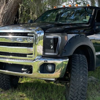 2011-2016 F-250/350/450/550 LED C-Bar Projector Headlights Jet Black/Clear