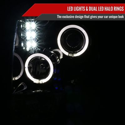 2009-2014 Ford F-150 Dual Halo Projector Headlights Jet Black/Clear Lens