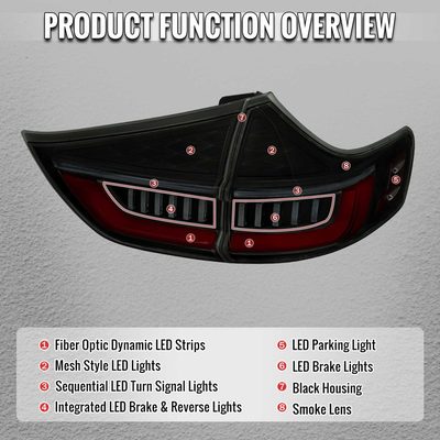 For Toyota Sienna 2015-2020 Full LED Tail Lights Sequential Red Fiber Optic Black Smoked Lens Startup