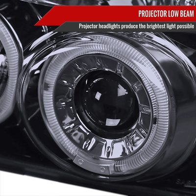 1992-1996 Ford F-150 F-250 F-350 Bronco Dual Halo Projector Headlights Smoke