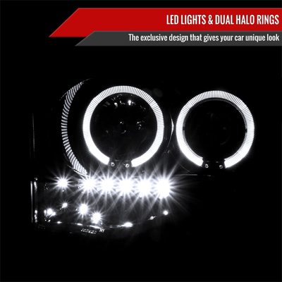 2002-2005 Dodge RAM 1500/ 03-2005 RAM 2500 3500 Dual Halo Headlights Smoke
