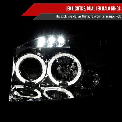 2001-2004 Nissan Frontier Dual Halo Projector Headlights Chrome/Clear Lens