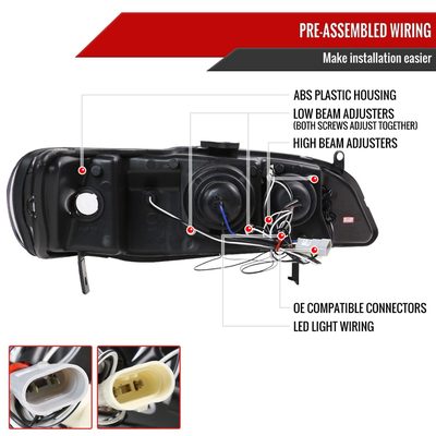 1998-2002 Honda Accord Dual Halo Projector Headlights Chrome/Clear Lens