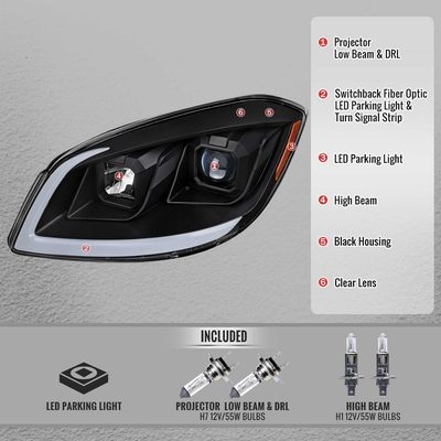 For Chevrolet Cobalt / Pontiac G5 2005-2010 LED Bar Projector Headlights LED DRL Light Tube Matte Black Housing Clear Lens