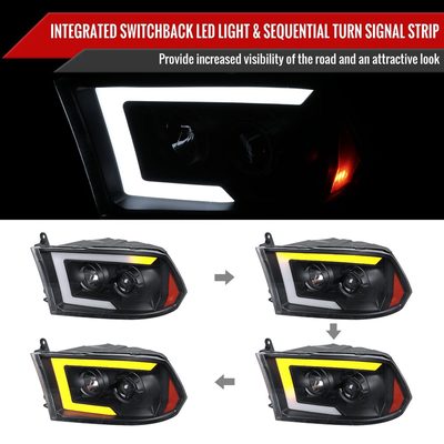 2009-2018 Dodge RAM 1500 / RAM 2500 3500 LED C-Bar Headlights Matte Black
