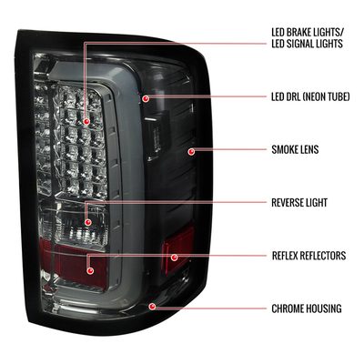 2014-2018 GMC Sierra 1500/2500HD/3500HD LED Tail Lights Chrome/Smoke Lens