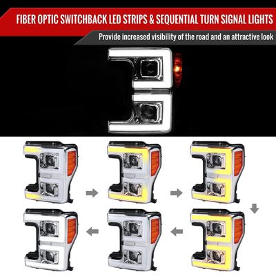 2017-2019 Ford F-250 F-350 F-450 F-550 LED C-Bar Headlights Signal Chrome