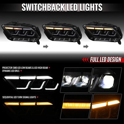 For Ford Mustang 2010-2014 Full LED Projector Headlights Sequential DRL Matte Black Clear Lens