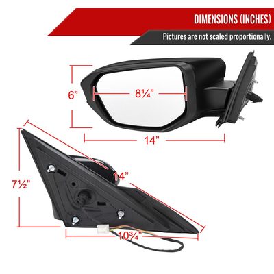 2016-2020 Honda Civic Driver/Left 3-Pin Glossy Black Adjustable Side Mirror