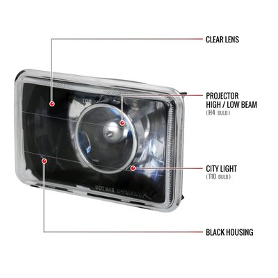 Universal 4"x6" H4 Projector Headlights Matte Black Housing/Glass Lens