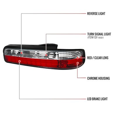 1989-1994 Nissan 240SX S13 Coupe LED Tail Lights Chrome Housing/Clear Lens