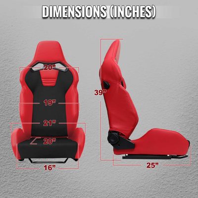 Universal Racing Seat Red Pu Leather Charcoal Gray Suede With Double Red Stitch