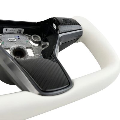 White Leather Yoke Steering Wheel for Tesla Model 3 / Y【Style 7】