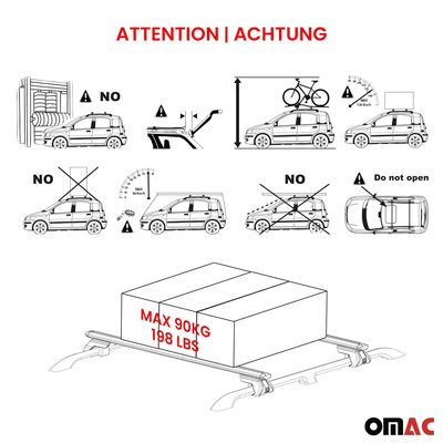 Roof Rack Cross Bars Luggage Carrier for VW Caddy 2003-2020 Alu Grey 2ps