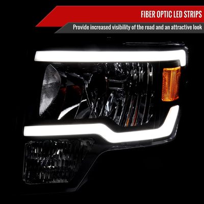 2009-2014 Ford F-150 LED Tube Factory Style Headlights Matte Black/Clear Lens