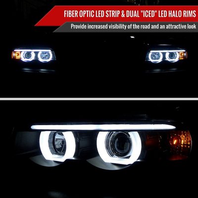 1995-2001 BMW E38 7 Series LED Bar Dual Halo Projector Headlights Matt Black