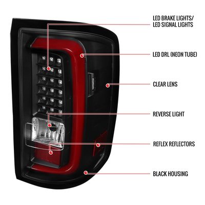 2014-2018 GMC Sierra 1500/2500HD/3500HD Red Bar LED Tail Lights Black/Clear