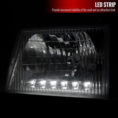 1992-2006 Ford Econoline Factory Headlights w/SMD LED Light Strip Chrome/Clear