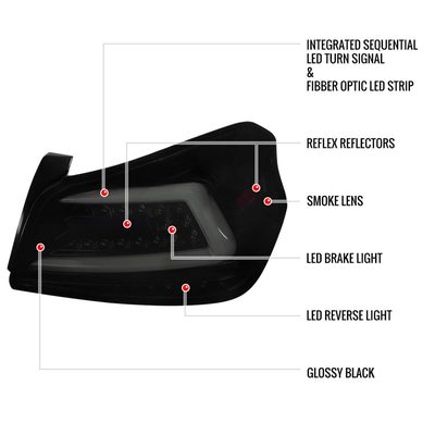2015-2021 Subaru WRX Sequential White Bar LED Tail Lights Glossy Black/Smoke