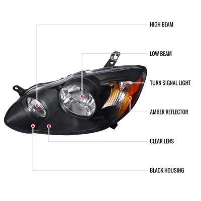 2003-2008 Toyota Corolla Factory Style Headlights Matte Black/Clear Lens