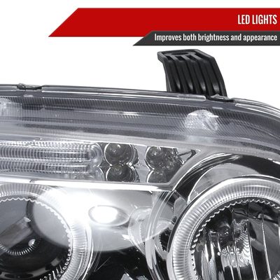 2004-2008 Chevy Aveo Dual Halo Projector Headlights Chrome/Clear Lens