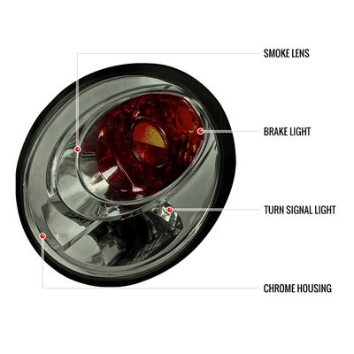 1998-2005 VW Beetle Tail Lights Chrome Housing/Smoke Lens