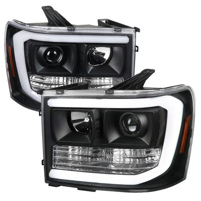 2007-2013 GMC Sierra 1500 1500HD 2500HD 3500HD LED C-Bar Headlights Black