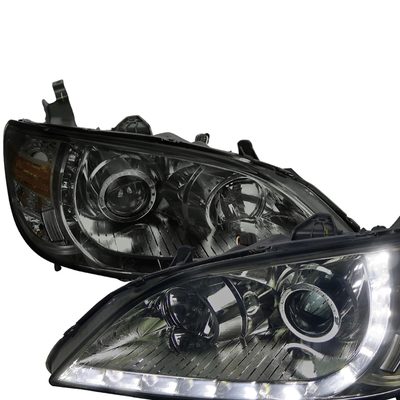 2004-2005 Honda Civic Projector Headlights w/R8 LED Light Strip Chrome/Smoke